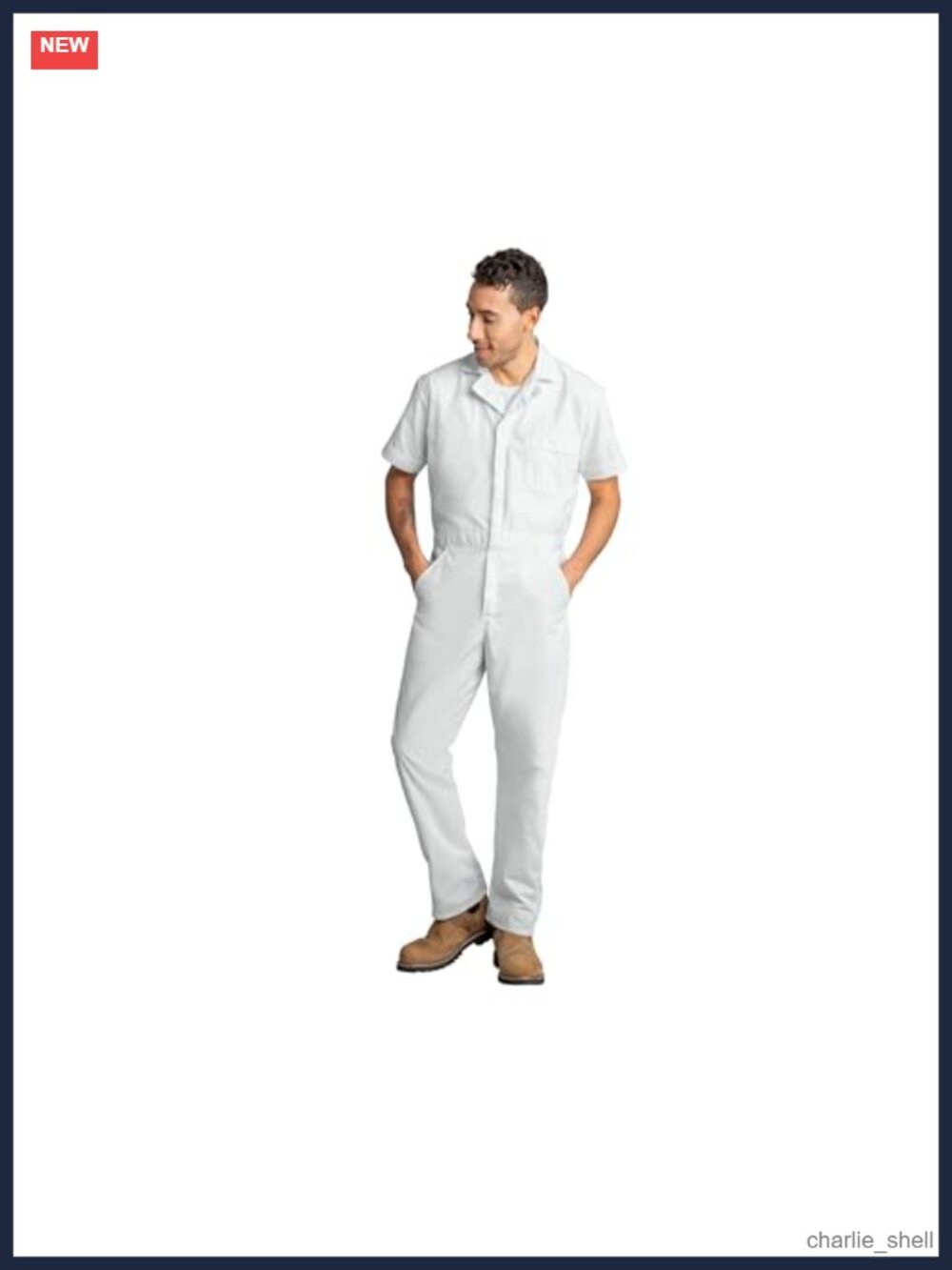 Men's Short Sleeve Speedsuit Slim Fit Mechanic Coveralls Concealed Zip Wrinkle